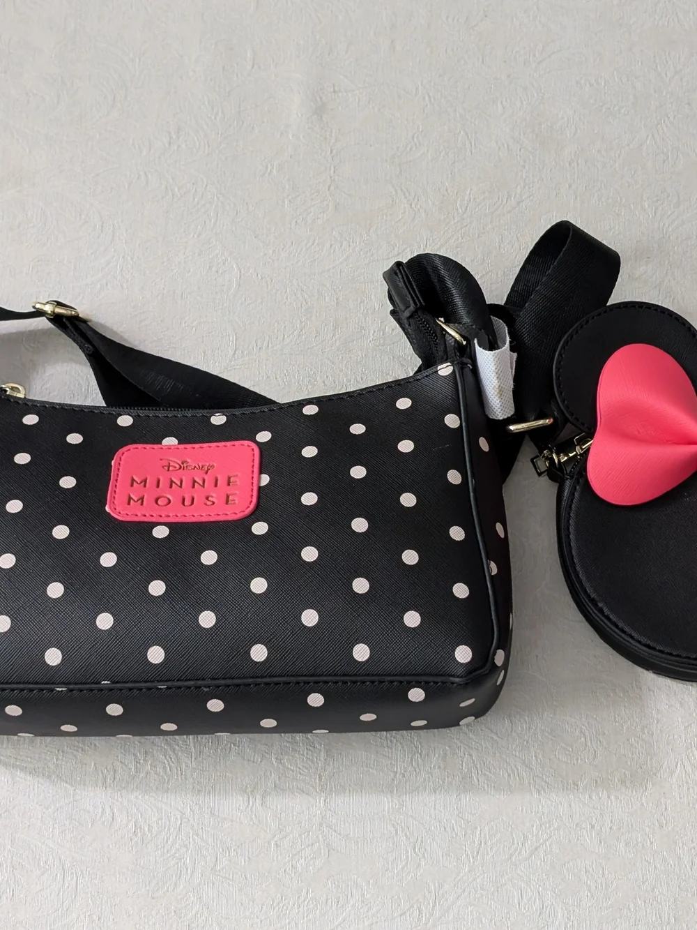 Bioworld Disney Minnie Mouse Polka Dot Small Crossbody Bag w Coin Purse Pink